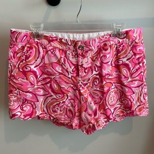 Lilly Pulitzer Pink Mango Salsa Scalloped Buttercup Shorts, Sz 10